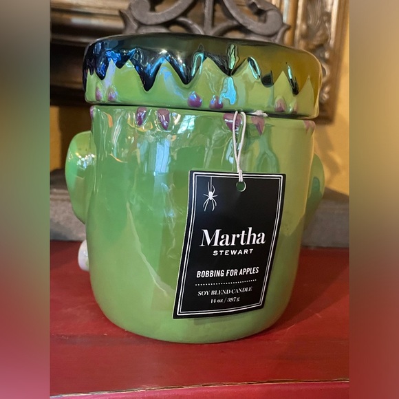 MARTHA STEWART Ceramic Frankenstein 2 wick Candle Bobbing For Apples Halloween - Picture 4 of 8